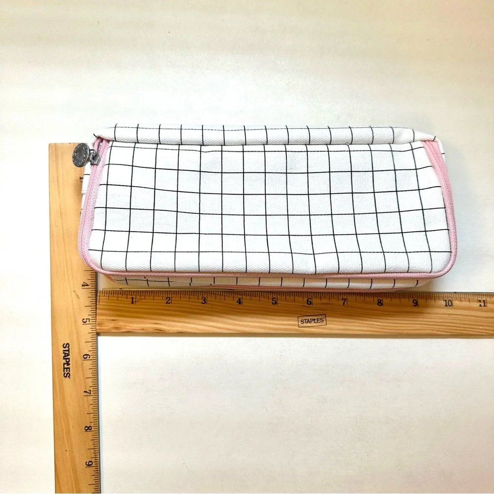 Large Spacious Pencil Case Pouch Organizer Plaid School Office